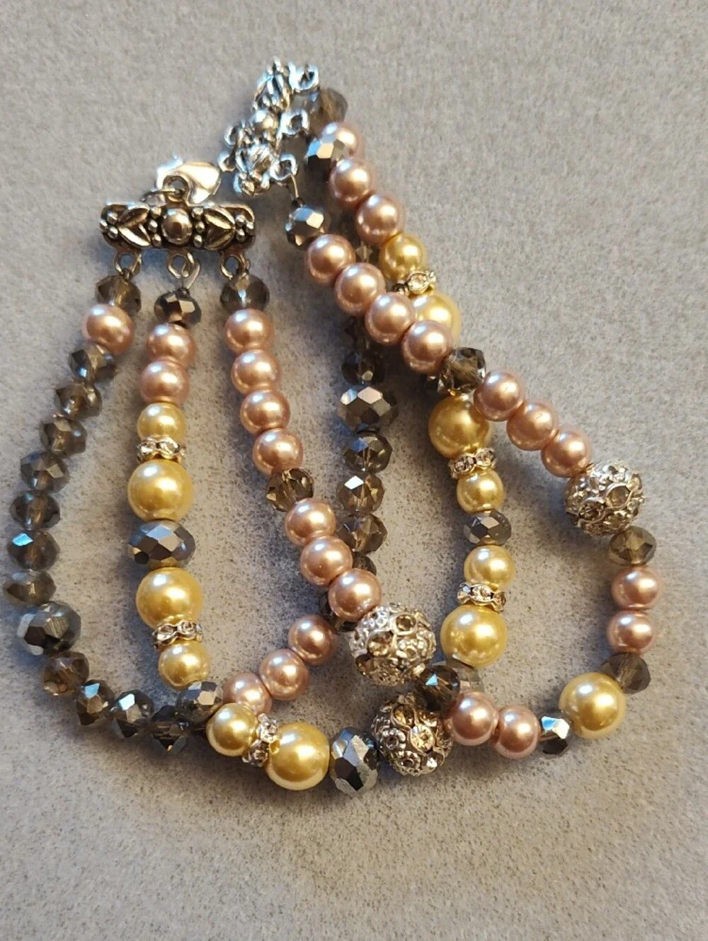 Rose and Champagne Multi-Strand Pearl Bracelet
